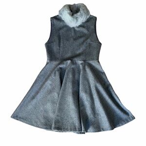 Alyssum- Made in Korea Grey Wool Sleeveless Skater Dress with Rabbit Fur Collar